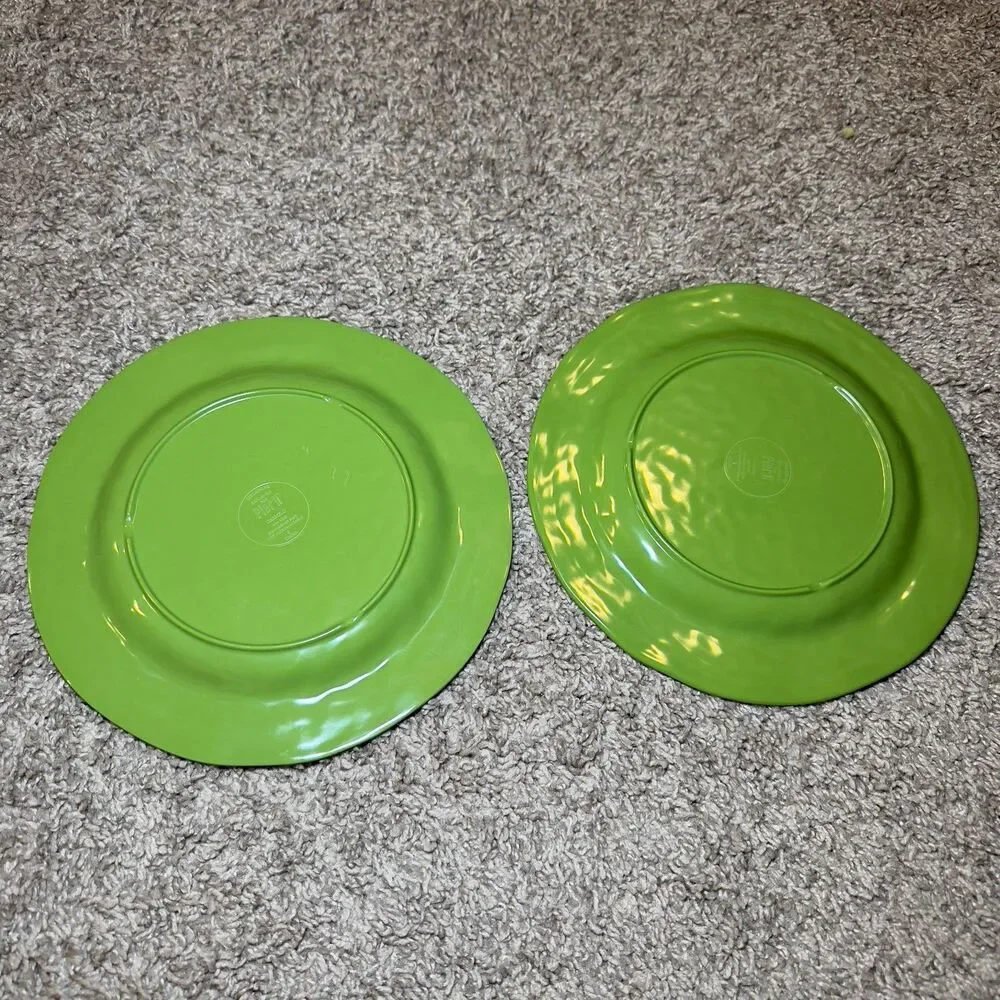Pier 1 Imports CARMELO Green Melamine Plates Bowls LOT of 9 Snack Set Crackle